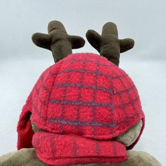 Vintage Eddie Bauer Deer Moose Plush 20” Christmas Winter Red Hat Scarf Antler - Picture 7 of 10